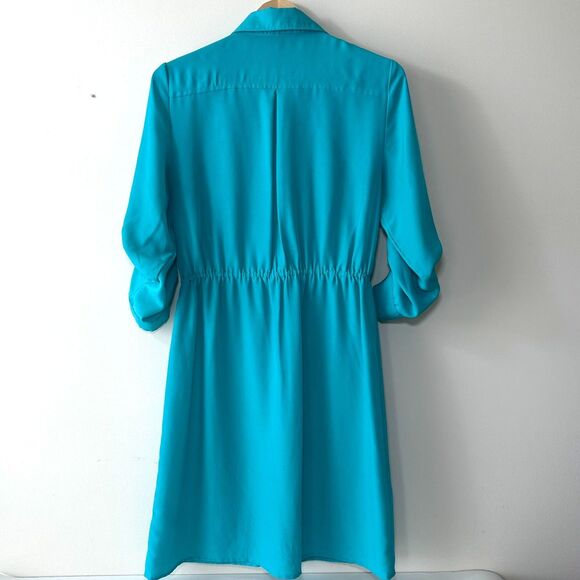 Spense Button Down Dress Women’s Size 4 Turquoise Tie Waist Lightweight - Picture 2 of 9